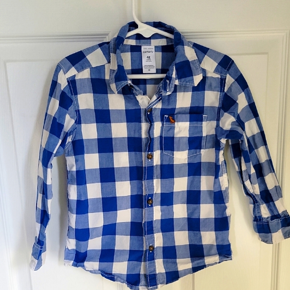 Carter's Blue and White Checkered Kids Shirt, 4T